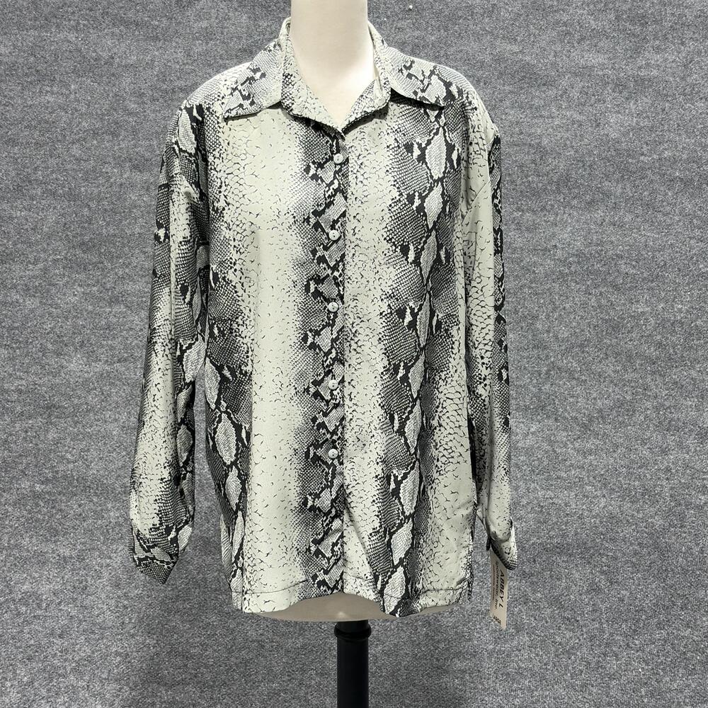 Vintage Abbey L Sportswear Shirt Womens Large Snakeskin Print USA Black Gray
